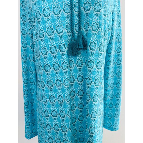 Cabana Life Talbots M Aqua & Blue Patterned Hooded Long-Sleeve Vacation Dress - Picture 5 of 16